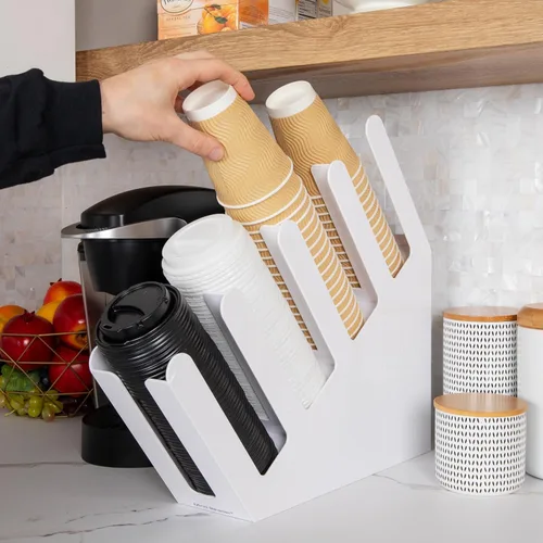 Vista 6 de Mind Reader - Soporte acrílico de 3 compartimentos para vasos desechables apilados, para bebidas calientes o frías