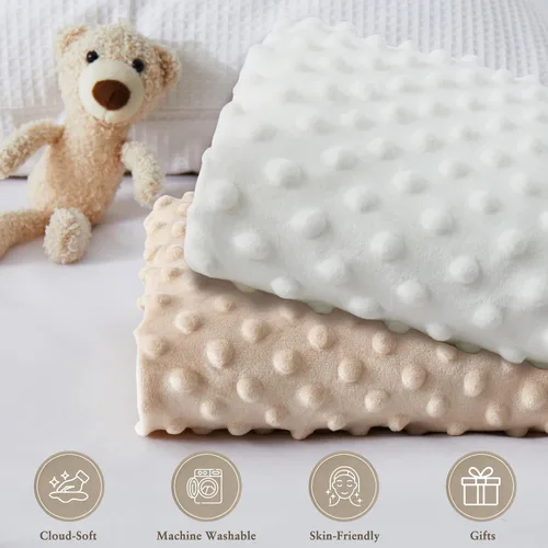Vista 5 de Homiest Paquete de 2 fundas para cambiador, sábanas blancas y beige, tela de vellón ultra suave, tela de lunares minky, funda transpirable y cómoda