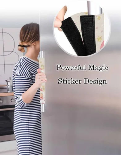 Vista 3 de Juego de 2 fundas para manijas de puerta de refrigerador con texto en inglés «Merry Christmas» para lavavajillas, microondas, horno, nevera, estufa