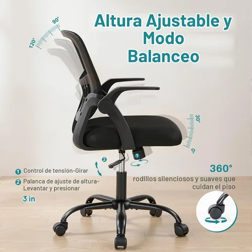 Vista 4 de OLIXIS Silla ergonómica de escritorio de oficina, silla ejecutiva de Negro