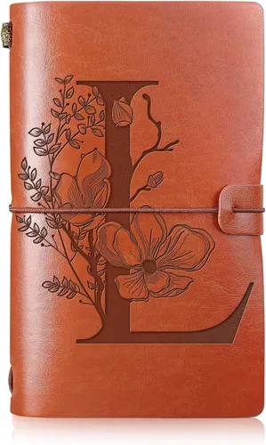 Vista 11 de Booson Diario de viaje inicial de cuero, cuaderno personalizado con monograma, regalos de apreciación, diario recargable personalizado, bloc