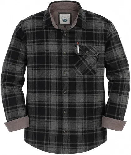 Vista 18 de Gioberti - Camisa a cuadros de franela cepillada de 100% algodón para hombre con contraste de pana Carbón vegetal