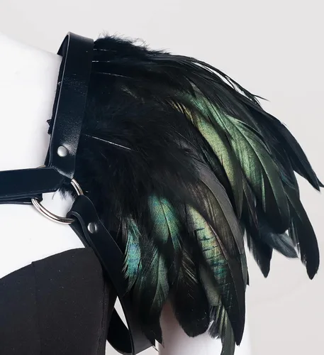 Vista 4 de L'VOW Correa de hombro para mujer gótica de plumas naturales para disfraz de carnaval de Halloween