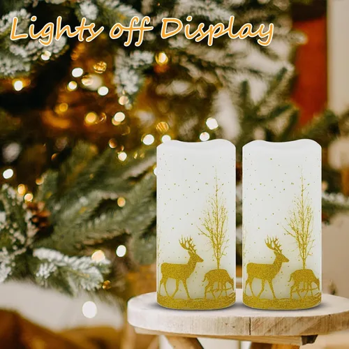 Vista 2 de 2 paquetes de velas sin llama parpadeantes LED de Navidad, velas de cera operadas por baterías con temporizador y control remoto, velas sin llama