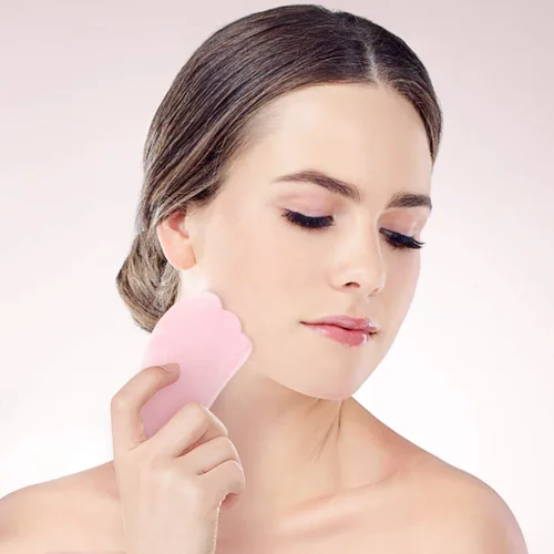 Vista 5 de JOVIVI Gua Sha herramienta para masajes, cuarzo rosa natural y aventurina verde, con forma de ala