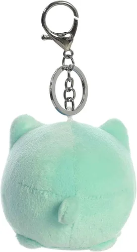 Vista 4 de Aurora Encantador llavero Meowchi de menta de durazno sabroso, diseño brillante y colorido, peluche de exhibición, menta, 3.5 pulgadas