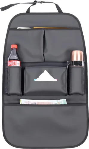 Vista 10 de Organizador de asiento trasero de automóvil para niños, bolsa de almacenamiento para asiento trasero de automóvil con 3 bolsillos, 2 soportes