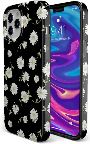 Vista 5 de Funda Casely para iPhone 11 Pro Max Daisy Daydream Floral Negro Diseño Clásico Ultradelgado