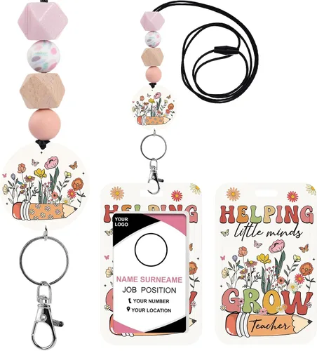 Vista 8 de Cordones para Profesores para Tarjetas de Identificación - Llavero Bohemio de Silicona con Cuentas Separables, Accesorios para Mujeres, Lindo
