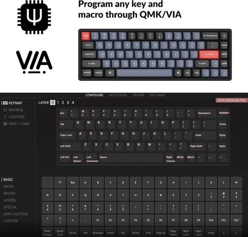 Vista 2 de Keychron K6 Pro Teclado mecánico inalámbrico personalizado macro programable QMKVIA teclado intercambiable en caliente interruptor rojo K Pro 65