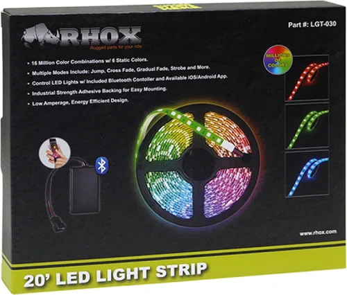Vista 2 de RHOX Tira de luz LED LGT-030, RGB 12 VDC, 20' de longitud con controlador Bluetooth