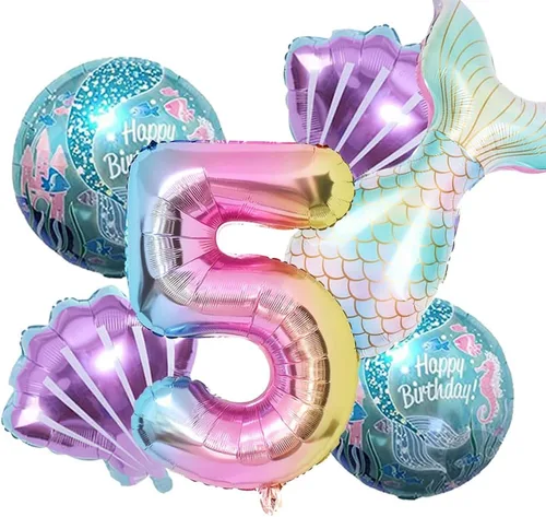 Vista 11 de Kit de decoración de cumpleaños de sirena sdquskin: 6 globos verdes de sirena (número 1) para niñas
