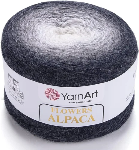 Vista 6 de Yarn Art YarnArt Flowers Alpaca 20% alpaca, 80% acrílico, peso 8.82 onzas, longitud 1028 yardas, hilo de invierno multicolor de ganchillo arco iris