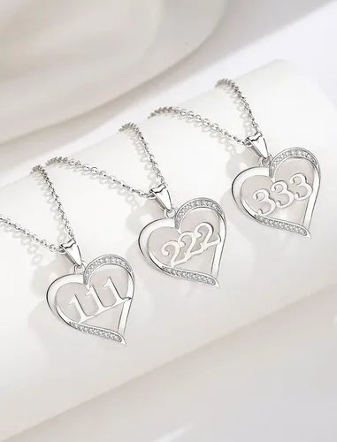 Vista 3 de INFUSEU Collares de plata de ley con números de ángel para mujeres y niñas, joyería de numerología, tu número de la suerte