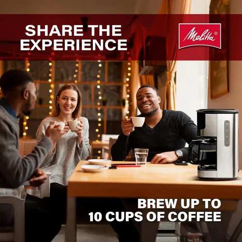 Vista 5 de Melitta Aroma Tocco - Cafetera de goteo de vidrio de 10 tazas, automática y programable, capacidad de 96 onzas con 5 filtros de café, color negro