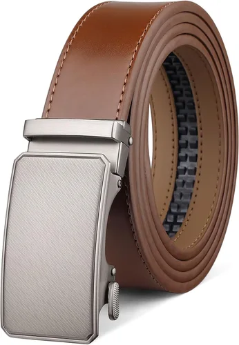 Vista 7 de Drowsmen - Cinturón de cuero para hombre con trinquete de 1 3/8 pulgadas, hebilla automática de deslizamiento con clic, ajuste ajustable para un