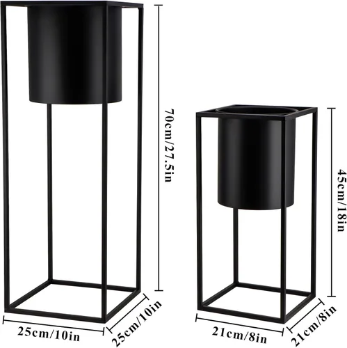 Vista 4 de TRIROCKS Juego de 2 macetas grandes de metal con soporte para plantas de interior de 28 y 18 pulgadas de alto para sala de estar, esquina, cocina