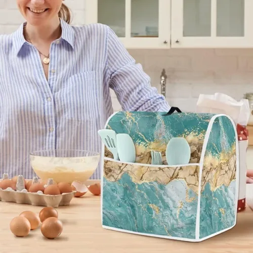 Vista 3 de Cubierta antipolvo con estampado de mármol verde azulado para máquina exprimidora, compatible con Kitchen Aid Bowl Lift de 6 a 8 cuartos de galón