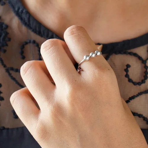 Vista 3 de Anillo antiestrés de doble capa para mujer, anillos ajustables para aliviar el estrés, anillos giratorios para hombres