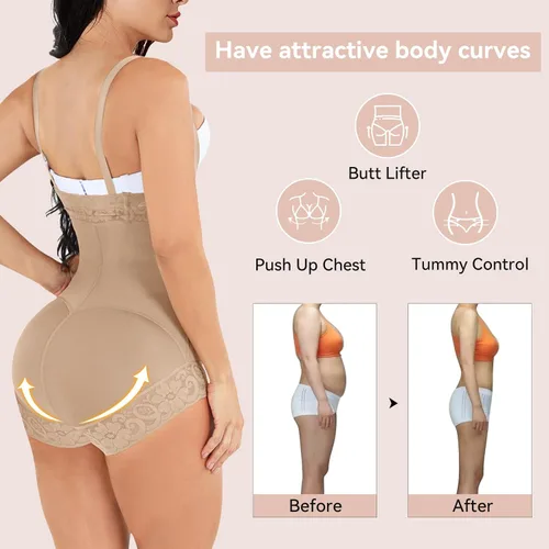 Vista 4 de Fajas moldeadoras para mujer con control de abdomen, moldeador de cuerpo, levantador de glúteos, ropa de compresión con busto abierto