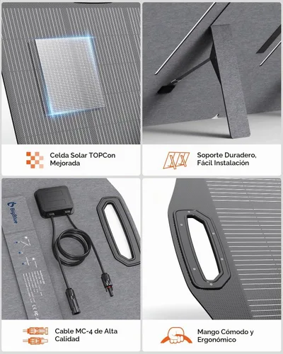 Vista 3 de Panel solar de 200 W, cargador de panel solar BigBlue SolarPowa 200 con soporte para campamento, IP68 impermeable, portátil y ligero, 25%