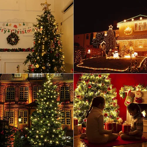 Vista 5 de Areker Luces de árbol de Navidad, 400 luces LED para árbol de Navidad con anillo, 10 x 6.6 pies, ultra brillantes, en forma de diamante, luces