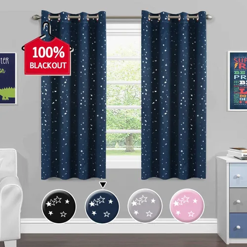 Vista 2 de H.VERSAILTEX Cortinas opacas con estrellas para habitación de niños y niñas, con bloqueo de luz completa, bonitas cortinas gruesas y suaves