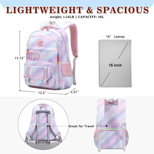 Vista 2 de Mochila escolar para niñas, mochila para computadora portátil, mochila escolar linda para niños y jardín de infantes, mochilas grandes para mujeres