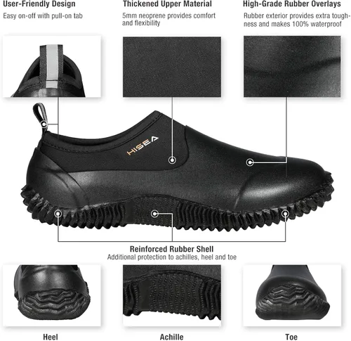 Vista 2 de HISEA Zapatos de jardín unisex impermeables para el tobillo, botas de lluvia de goma sin cordones para mujeres y hombres al aire libre, 6 Women5 Men