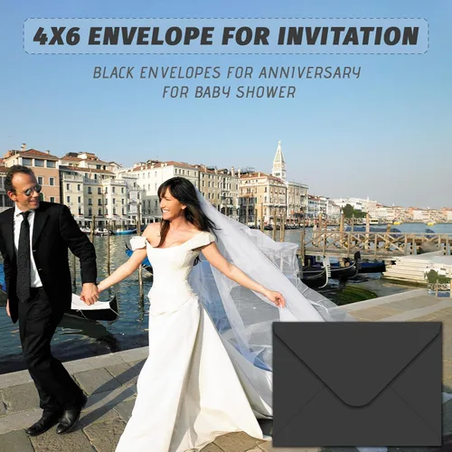 Vista 4 de Paquete de 50 sobres negros A4 de 4 x 6 pulgadas para invitaciones, imprimibles, autosellables para bodas, invitaciones, fotos, postales, tarjetas