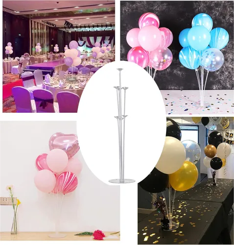 Vista 5 de 2 juegos de soportes para globos de 28 pulgadas con base, kit de soporte de columna de globo transparente reutilizable para mesa, incluye pegamento
