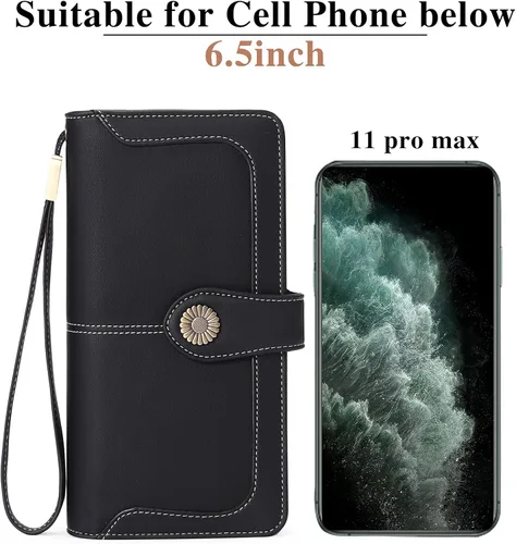 Vista 5 de FALAN MULE Cartera de cuero genuino RFID bloqueo gran capacidad Trifold señoras cartera.