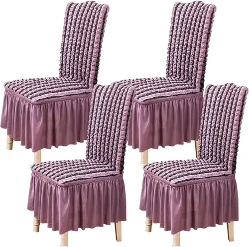 Vista 53 de Qubjus Juego de 2 fundas elásticas para sillas de comedor con falda, extraíbles y lavables, para sillas de cocina, juego de fundas protectoras