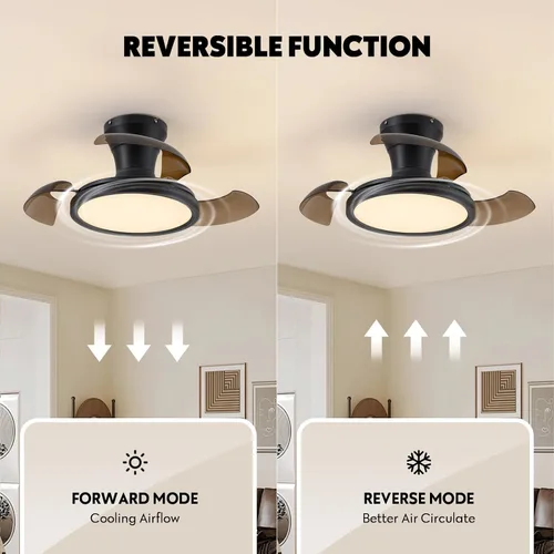 Vista 5 de Ventilador de techo retráctil moderno de 71 cm con luz, control remoto, regulable, 6 velocidades, reversible, pequeña luminaria de techo, sin aspas