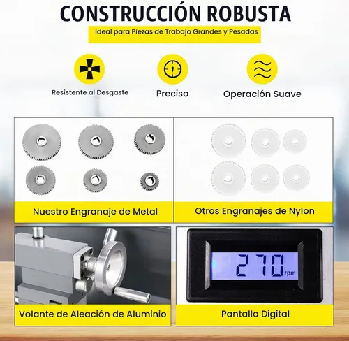 Vista 3 de VEVOR Torno de metal de 8,7 x 29,5 pulgadas/8.661 x 29.528 in, mini torno de metal, 1,1 KW, velocidad infinitamente variable, mini máquina de torno