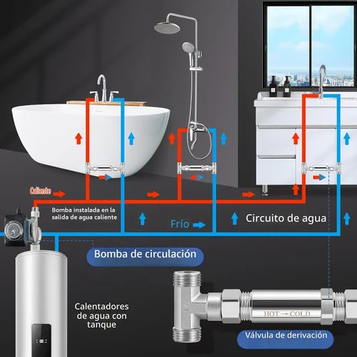 Vista 5 de Kit de válvula de sensor de acero inoxidable 304 de repuesto para sistema de bomba de recirculación de agua caliente instantánea, incluye válvula