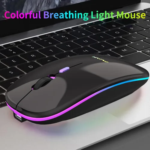Vista 6 de Ratón inalámbrico Bluetooth para portátil, ratón recargable 2.4G USB óptico inalámbrico, ratón LED delgado de doble modo (Bluetooth 5.0 y 2.4G)