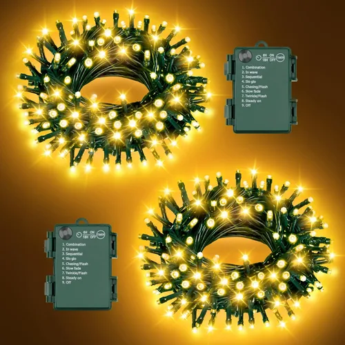 Vista 12 de Luces de Cadena de Halloween Total 100LED Operadas por Batería Exteriores 8 Modos con Temporizador 16.4Pies*2, 50LED*2 Luces de Hadas Impermeables