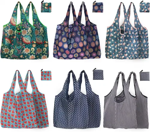 Vista 18 de Bolsas de compras reutilizables para comestibles, paquete de 4 de 50 libras bolsas plegables grandes y lavables para mercado, compactas para un
