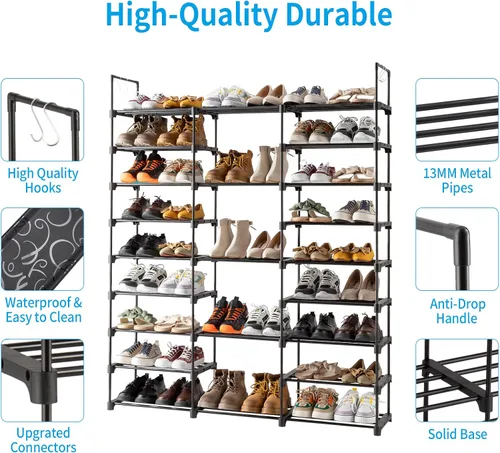 Vista 8 de Organizador de zapatos, organizador de 9 niveles para zapatos, organizador de zapatos para entrada, con capacidad para 50-55 pares de zapatos