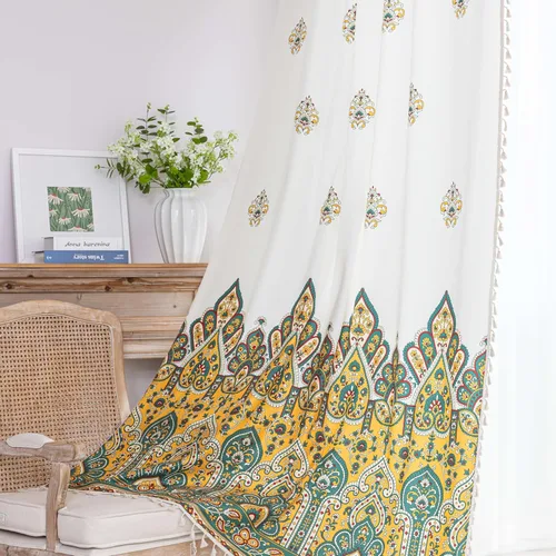 Vista 33 de Cortinas estampadas para sala de estar, artesanías populares, 54 pulgadas de largo, estilo indio, hippie, bohemio, con bolsillo para cortinero B2