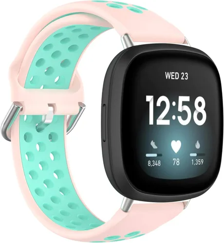 Vista 6 de BabyValley Correa compatible con Fitbit Versa 4/Versa 3/Sense Banda de silicona + conector de metal Correa de pulsera transpirable Correa de reloj