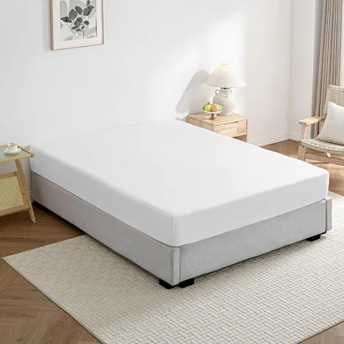 Vista 12 de JELLYMONI - Sábana bajera ajustable 100% algodón lavado, tamaño Queen, bolsillo profundo de 16 pulgadas Certificado OEKO-TEX, etiqueta de lado