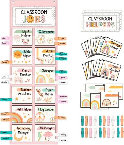Vista 11 de ABCxGOOD Tabla de Bolsillo Manos que Ayudan, Tabla de Trabajos y Gestión para el Aula, Suministros Esenciales para el Aula Preescolar, Ideal