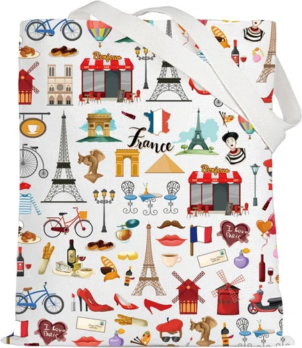Vista 9 de LEVLO Francia Travel Culture Gift French Theme Travel Pouch Bag Paris Landmarks Gift French Souvenir Gift, Francia BT, Bolsa de cosméticos
