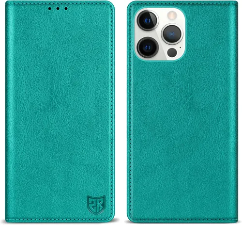 Vista 29 de ZZXX Funda tipo cartera para iPhone 14 con bloqueo RFID, soporte de ranura para tarjetas, funda protectora de cuero magnético fuerte plegable