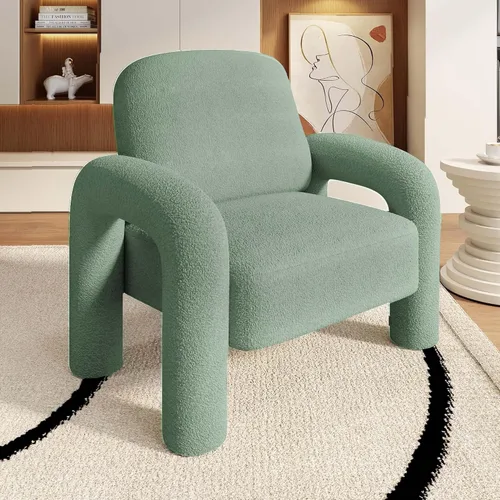 Vista 15 de Dewhut Silla moderna con acento Sherpa, sofá individual tapizado de estilo teddy, silla de lectura acogedora y esponjosa para sala de estar Negro