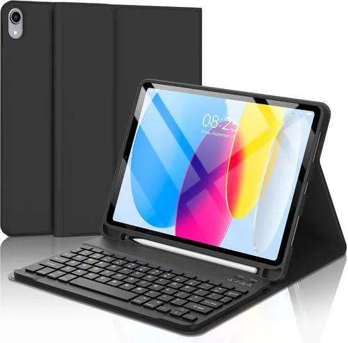 Vista 18 de KVAGO Funda para iPad (A16) de 11ª y 10ª generación con teclado, teclado desmontable inalámbrico retroiluminado de 7 colores, funda de teclado folio