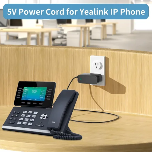 Vista 2 de Cargador de 5 V para teléfono Yealink T53W T54W T57W T46U MP54 MP56 T46S T48U Cable de alimentación compatible con Yealink IP Phones Adaptador