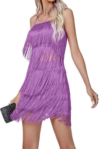 Vista 3 de LYANER Conjunto sexy de dos piezas con flecos sin mangas y falda corta para mujer